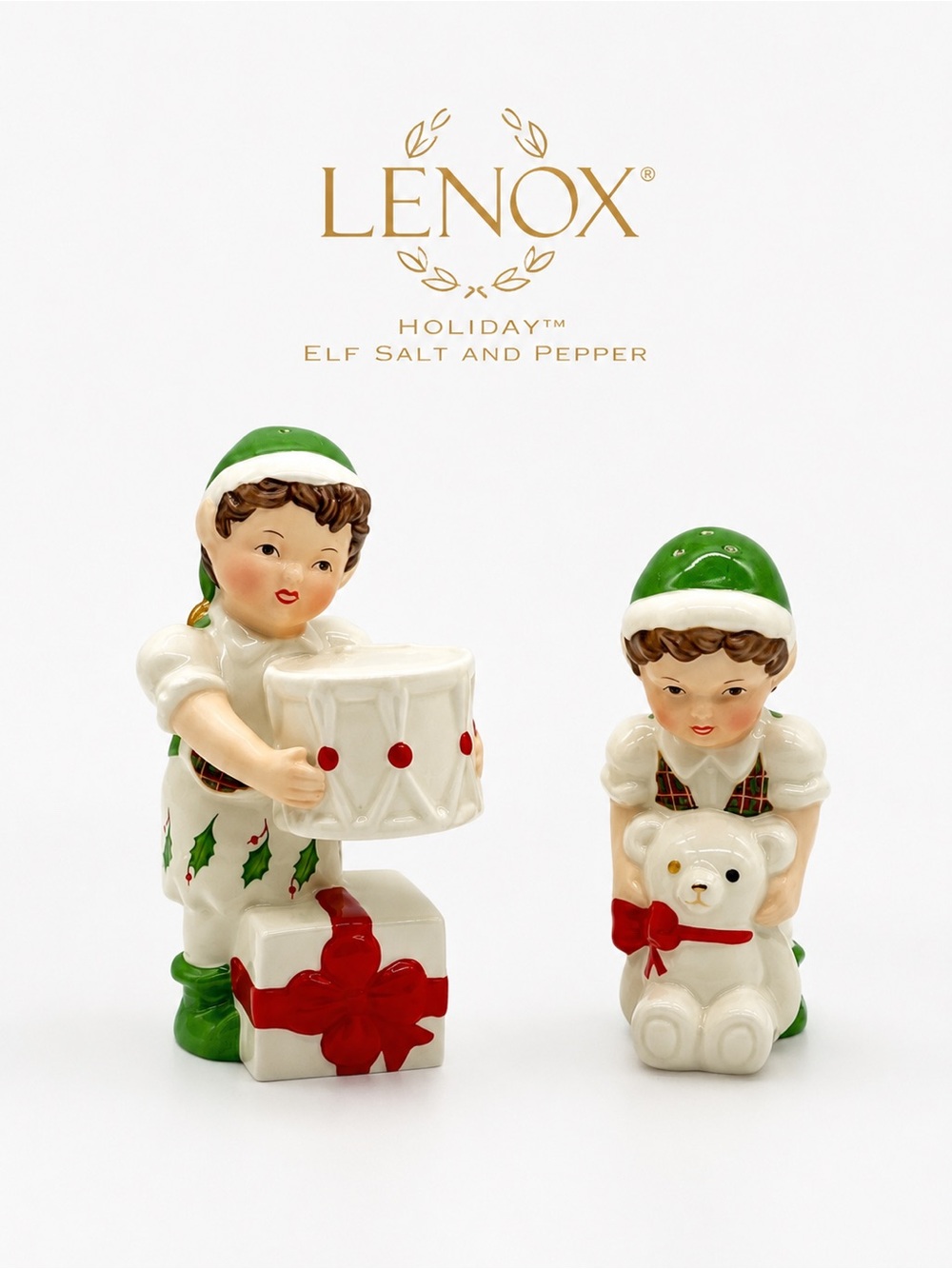 Lenox Holiday Elf Salt & Pepper Set w/ Original Box Porcelain Christmas Decor